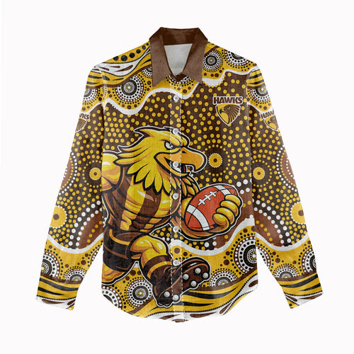 Hawthorn Hawks Women Casual Shirt Aboriginal Dot Pattern - Football Mascot Heritage Pride