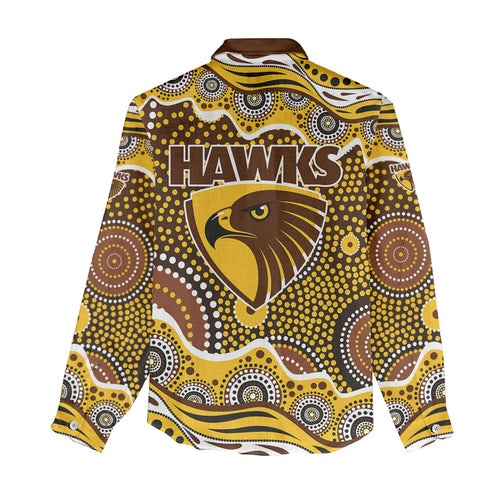 Hawthorn Hawks Women Casual Shirt Aboriginal Dot Pattern - Football Mascot Heritage Pride