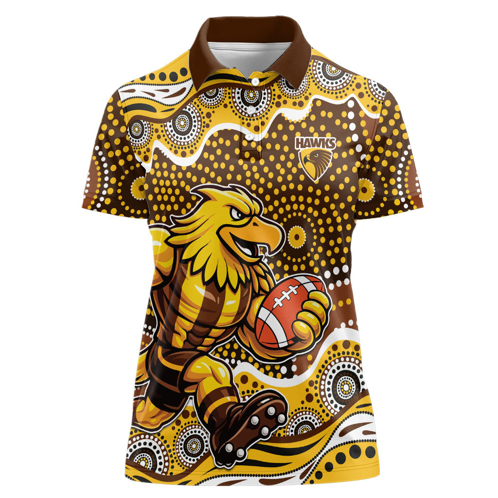 Hawthorn Hawks Women Polo Shirt Aboriginal Dot Pattern - Football Mascot Heritage Pride