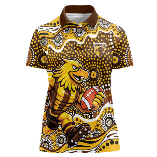 Hawthorn Hawks Women Polo Shirt Aboriginal Dot Pattern - Football Mascot Heritage Pride