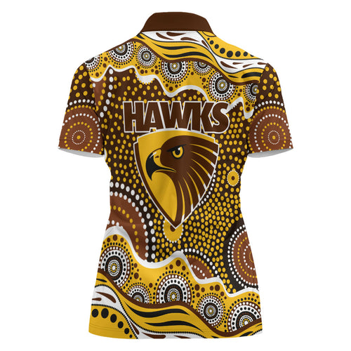 Hawthorn Hawks Women Polo Shirt Aboriginal Dot Pattern - Football Mascot Heritage Pride