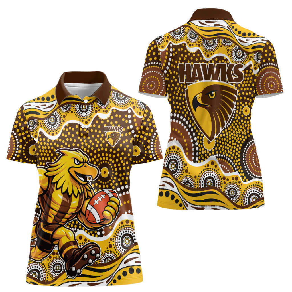 Hawthorn Hawks Women Polo Shirt Aboriginal Dot Pattern - Football Mascot Heritage Pride