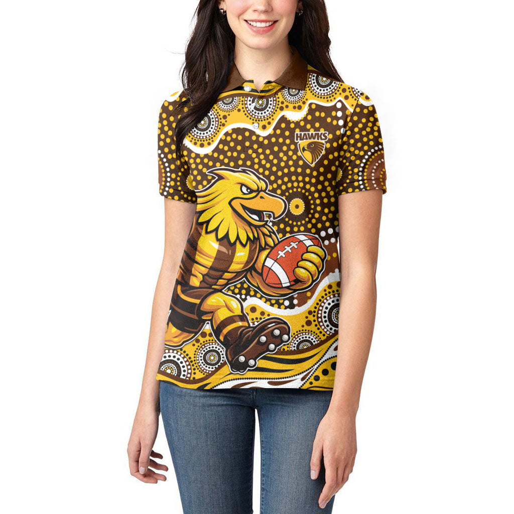 Hawthorn Hawks Women Polo Shirt Aboriginal Dot Pattern - Football Mascot Heritage Pride