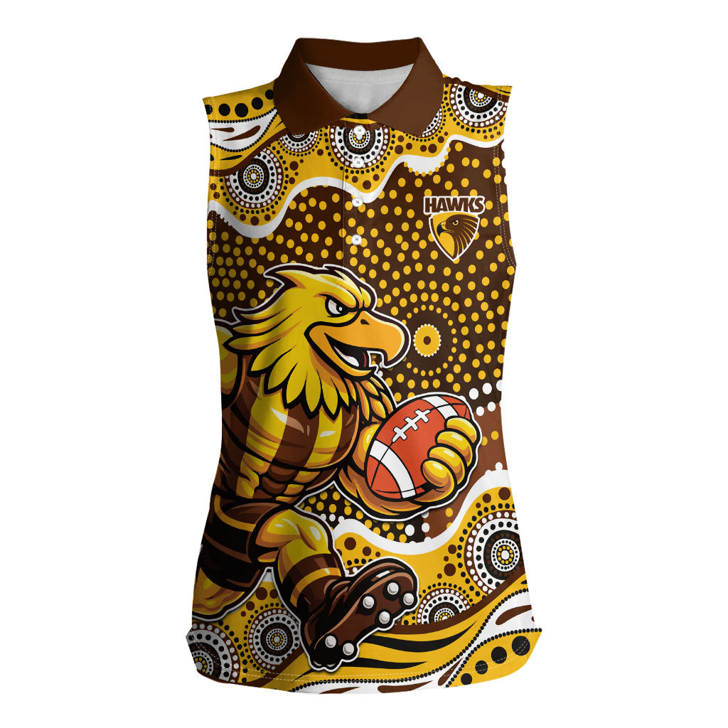 Hawthorn Hawks Women Sleeveless Polo Shirt Aboriginal Dot Pattern - Football Mascot Heritage Pride