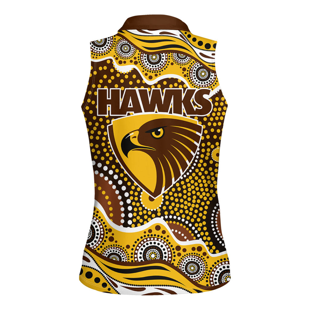 Hawthorn Hawks Women Sleeveless Polo Shirt Aboriginal Dot Pattern - Football Mascot Heritage Pride