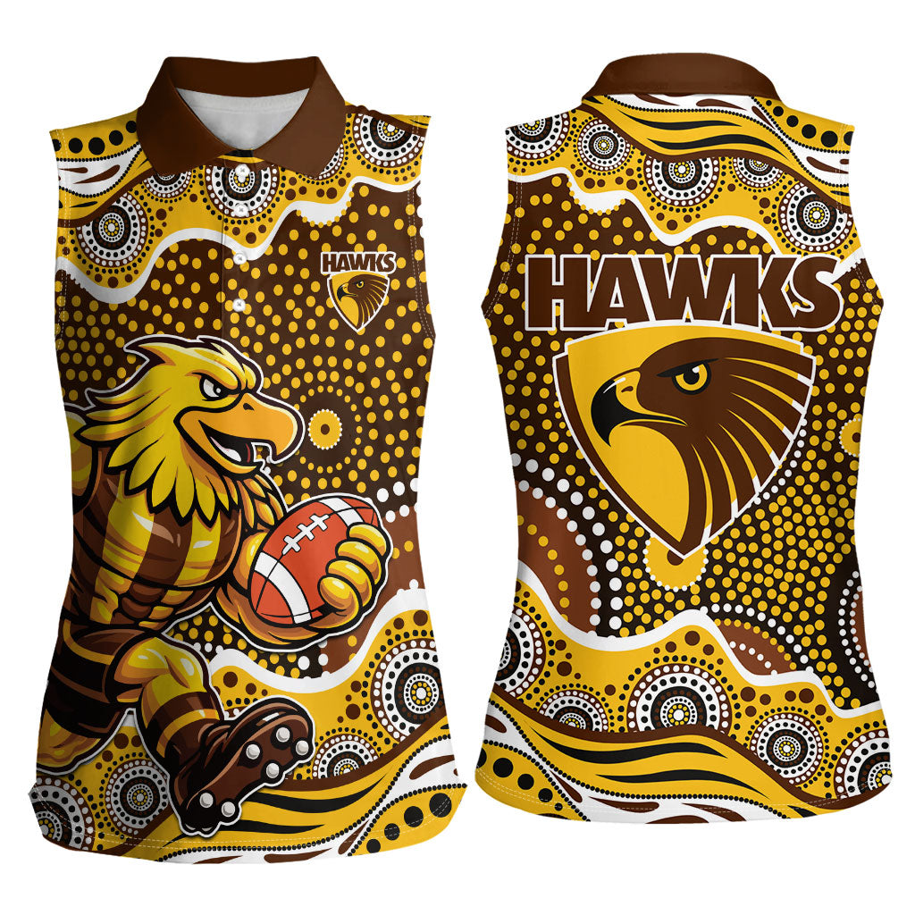 Hawthorn Hawks Women Sleeveless Polo Shirt Aboriginal Dot Pattern - Football Mascot Heritage Pride