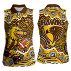 Hawthorn Hawks Women Sleeveless Polo Shirt Aboriginal Dot Pattern - Football Mascot Heritage Pride