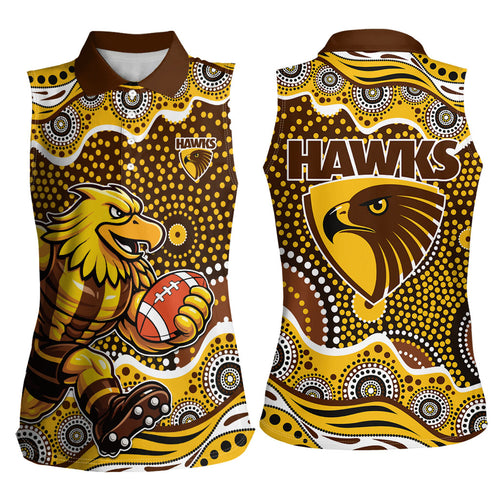Hawthorn Hawks Women Sleeveless Polo Shirt Aboriginal Dot Pattern - Football Mascot Heritage Pride