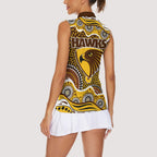 Hawthorn Hawks Women Sleeveless Polo Shirt Aboriginal Dot Pattern - Football Mascot Heritage Pride