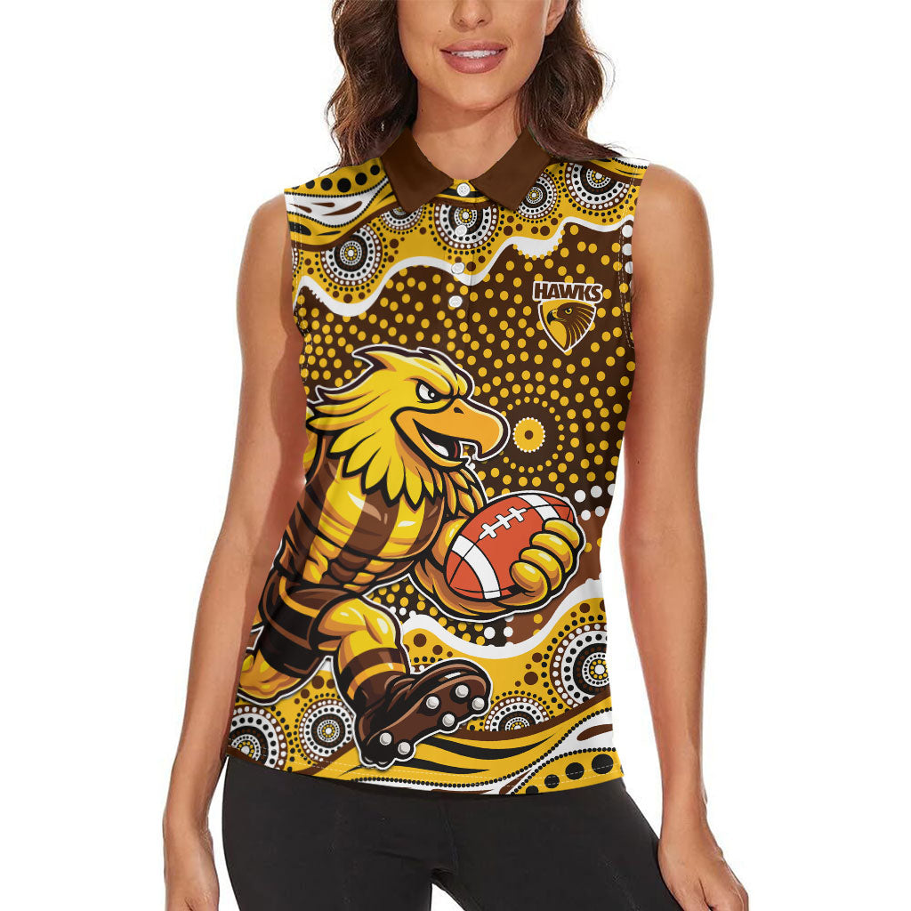 Hawthorn Hawks Women Sleeveless Polo Shirt Aboriginal Dot Pattern - Football Mascot Heritage Pride