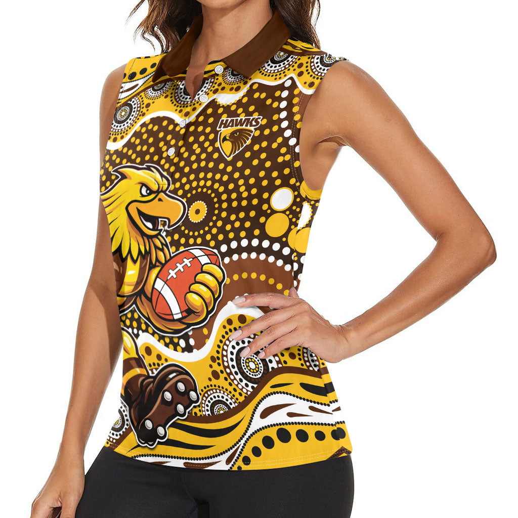Hawthorn Hawks Women Sleeveless Polo Shirt Aboriginal Dot Pattern - Football Mascot Heritage Pride
