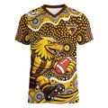 Hawthorn Hawks Women V-Neck T-Shirt Aboriginal Dot Pattern - Football Mascot Heritage Pride