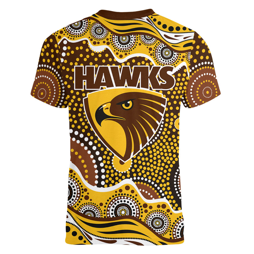 Hawthorn Hawks Women V-Neck T-Shirt Aboriginal Dot Pattern - Football Mascot Heritage Pride