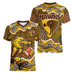 Hawthorn Hawks Women V-Neck T-Shirt Aboriginal Dot Pattern - Football Mascot Heritage Pride