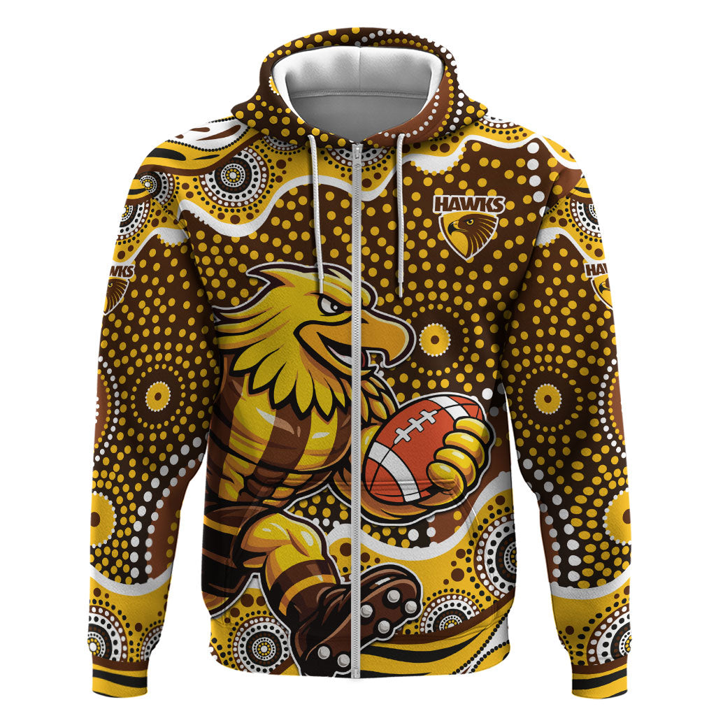 Hawthorn Hawks Zip Hoodie Aboriginal Dot Pattern - Football Mascot Heritage Pride