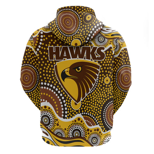 Hawthorn Hawks Zip Hoodie Aboriginal Dot Pattern - Football Mascot Heritage Pride