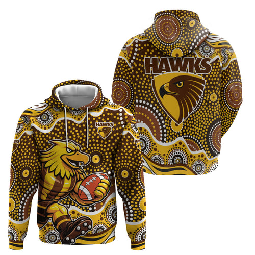 Hawthorn Hawks Zip Hoodie Aboriginal Dot Pattern - Football Mascot Heritage Pride