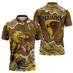 Hawthorn Hawks Zipper Polo Shirt Aboriginal Dot Pattern - Football Mascot Heritage Pride