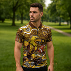 Hawthorn Hawks Zipper Polo Shirt Aboriginal Dot Pattern - Football Mascot Heritage Pride