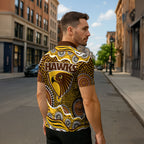 Hawthorn Hawks Zipper Polo Shirt Aboriginal Dot Pattern - Football Mascot Heritage Pride