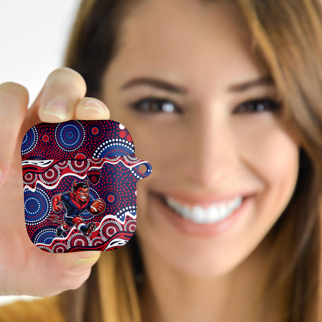 Melbourne Demons AirPods Case Aboriginal Dot Pattern - Football Mascot Heritage Pride