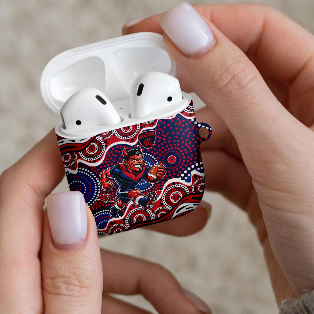 Melbourne Demons AirPods Case Aboriginal Dot Pattern - Football Mascot Heritage Pride