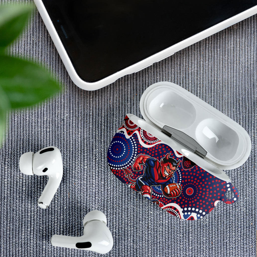 Melbourne Demons AirPods Case Aboriginal Dot Pattern - Football Mascot Heritage Pride