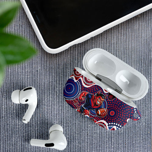Melbourne Demons AirPods Case Aboriginal Dot Pattern - Football Mascot Heritage Pride