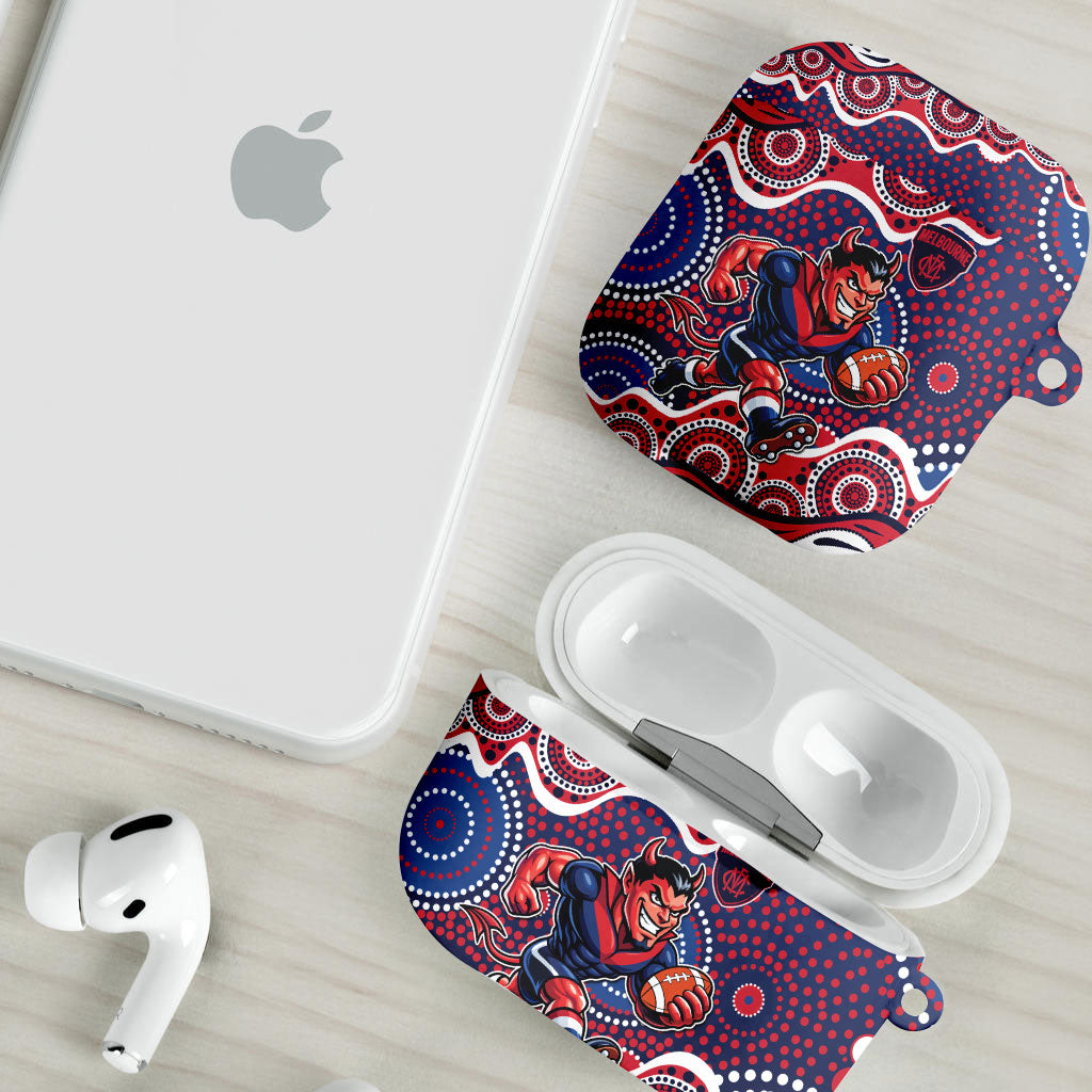 Melbourne Demons AirPods Case Aboriginal Dot Pattern - Football Mascot Heritage Pride