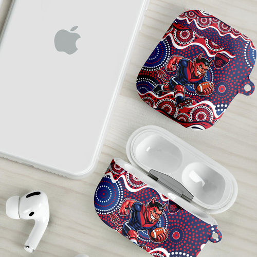 Melbourne Demons AirPods Case Aboriginal Dot Pattern - Football Mascot Heritage Pride