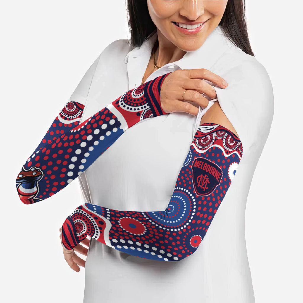 Melbourne Demons Arm Sleeves Aboriginal Dot Pattern - Football Mascot Heritage Pride