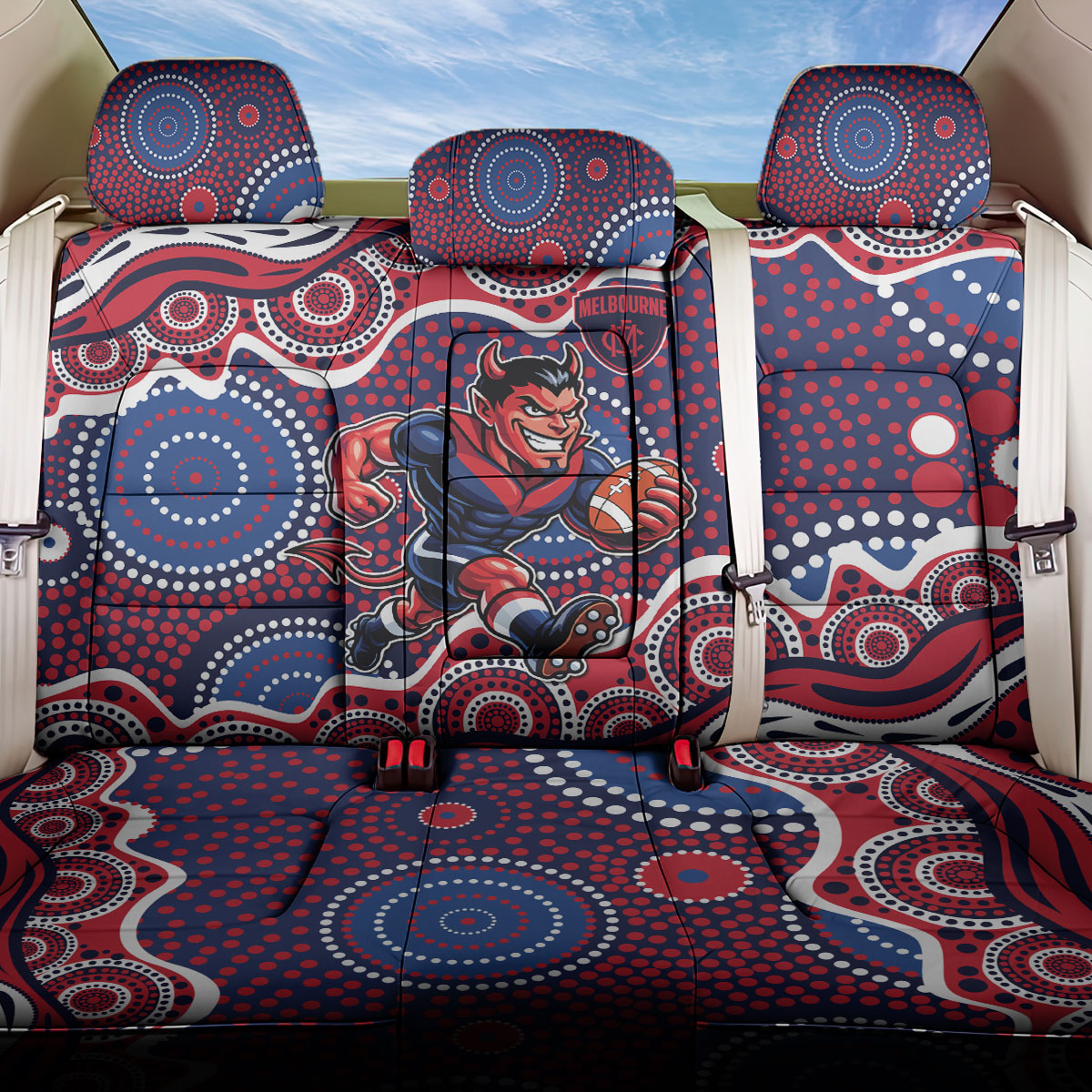 Melbourne Demons Back Car Seat Cover Aboriginal Dot Pattern - Football Mascot Heritage Pride
