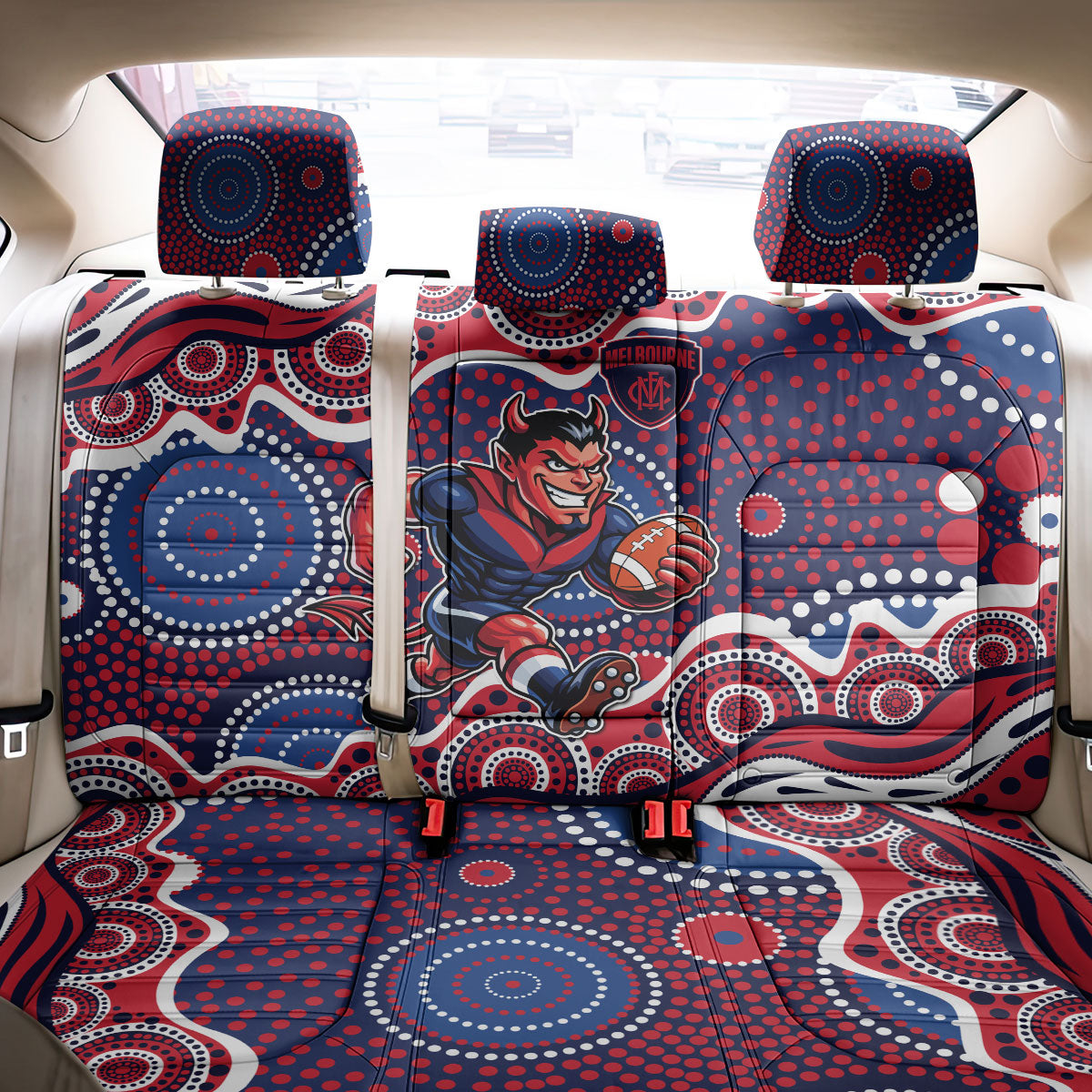 Melbourne Demons Back Car Seat Cover Aboriginal Dot Pattern - Football Mascot Heritage Pride
