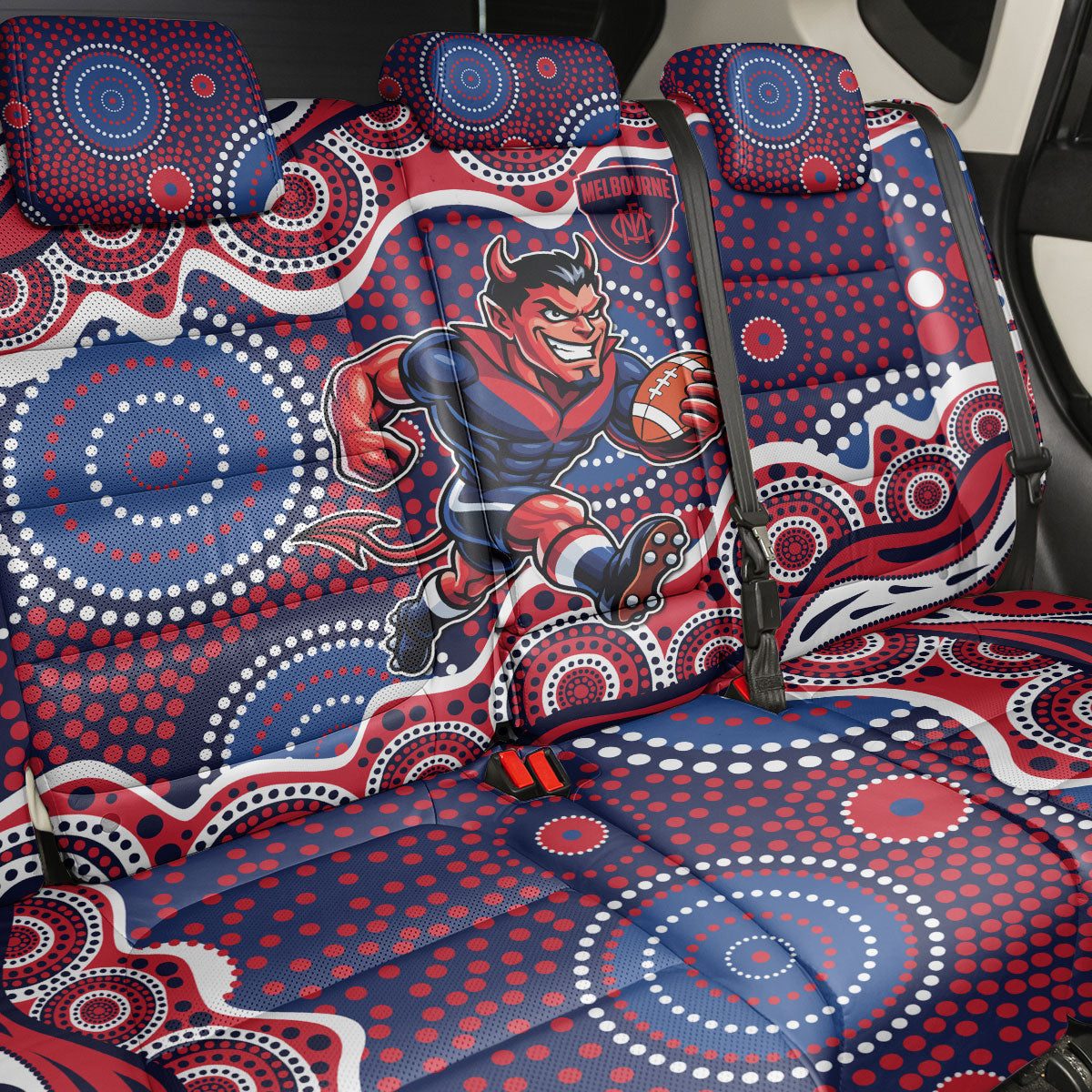 Melbourne Demons Back Car Seat Cover Aboriginal Dot Pattern - Football Mascot Heritage Pride