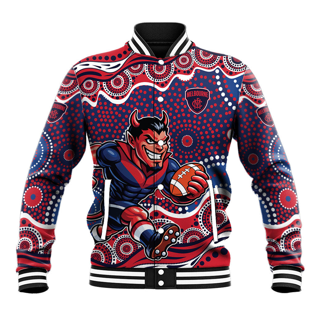 Melbourne Demons Baseball Jacket Aboriginal Dot Pattern - Football Mascot Heritage Pride