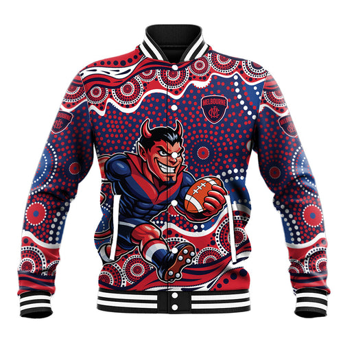 Melbourne Demons Baseball Jacket Aboriginal Dot Pattern - Football Mascot Heritage Pride