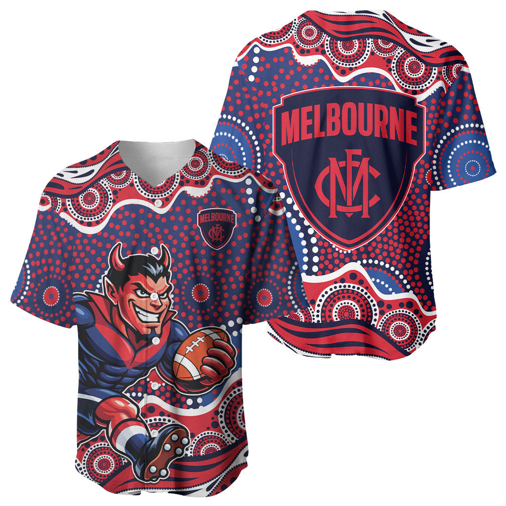 Melbourne Demons Baseball Jersey Aboriginal Dot Pattern - Football Mascot Heritage Pride