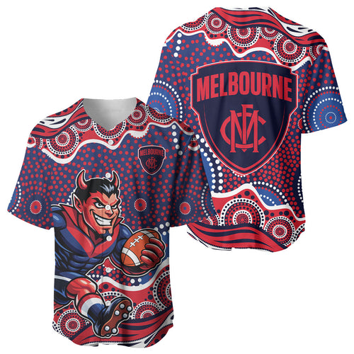 Melbourne Demons Baseball Jersey Aboriginal Dot Pattern - Football Mascot Heritage Pride