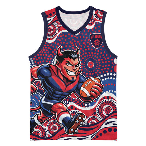 Melbourne Demons Basketball Jersey Aboriginal Dot Pattern - Football Mascot Heritage Pride