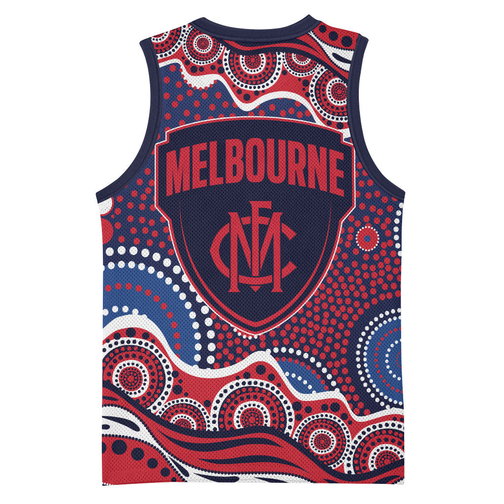 Melbourne Demons Basketball Jersey Aboriginal Dot Pattern - Football Mascot Heritage Pride