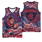Melbourne Demons Basketball Jersey Aboriginal Dot Pattern - Football Mascot Heritage Pride