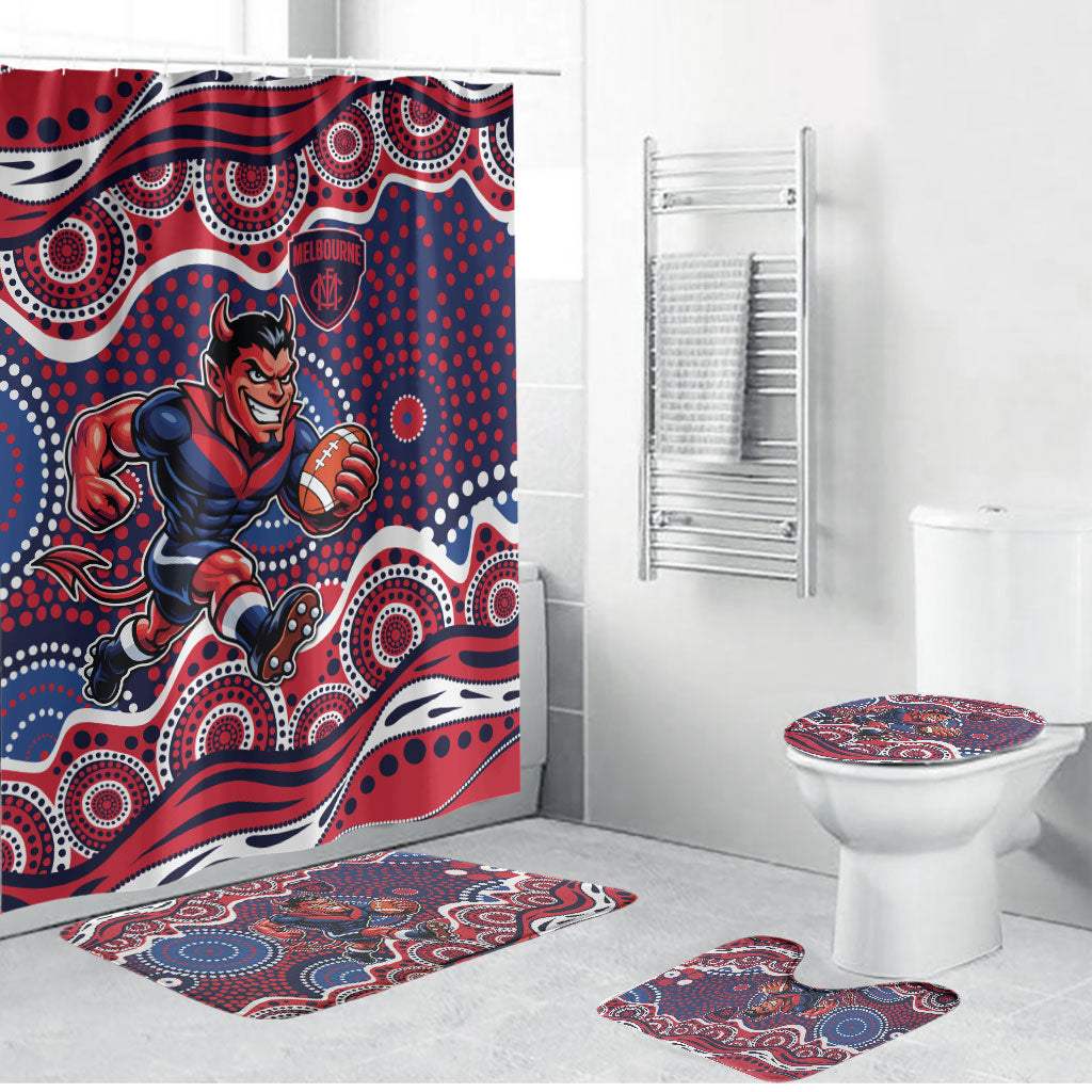 Melbourne Demons Bathroom Set Aboriginal Dot Pattern - Football Mascot Heritage Pride