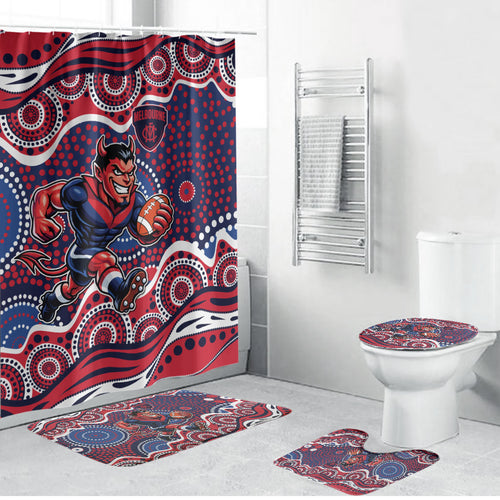 Melbourne Demons Bathroom Set Aboriginal Dot Pattern - Football Mascot Heritage Pride