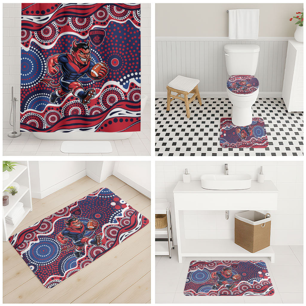 Melbourne Demons Bathroom Set Aboriginal Dot Pattern - Football Mascot Heritage Pride