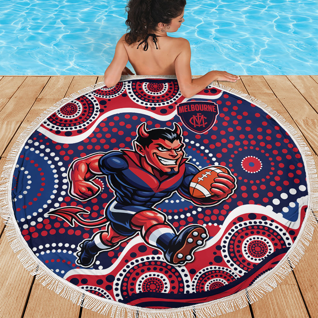 Melbourne Demons Beach Blanket Aboriginal Dot Pattern - Football Mascot Heritage Pride
