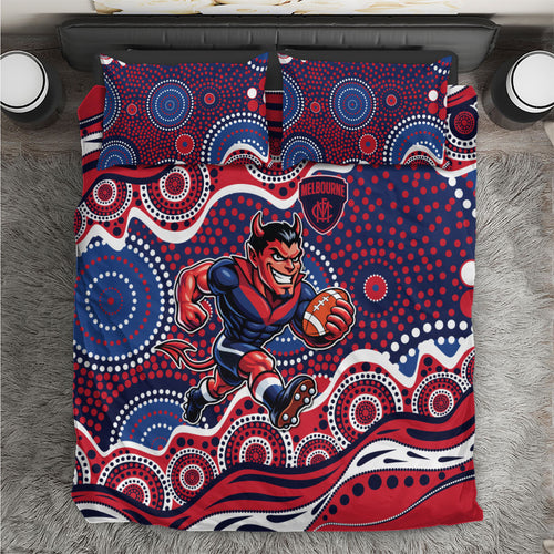 Melbourne Demons Bedding Set Aboriginal Dot Pattern - Football Mascot Heritage Pride