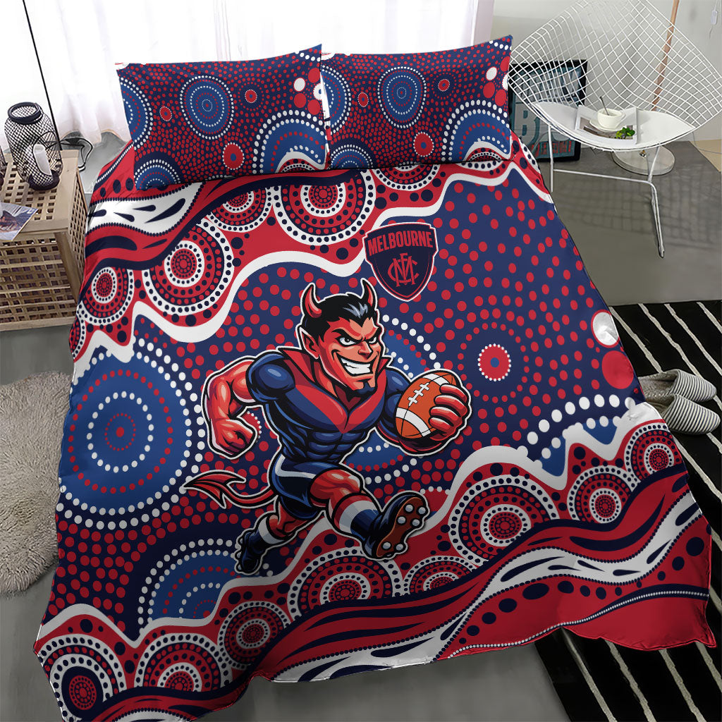 Melbourne Demons Bedding Set Aboriginal Dot Pattern - Football Mascot Heritage Pride