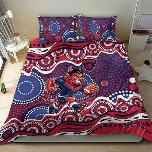 Melbourne Demons Bedding Set Aboriginal Dot Pattern - Football Mascot Heritage Pride