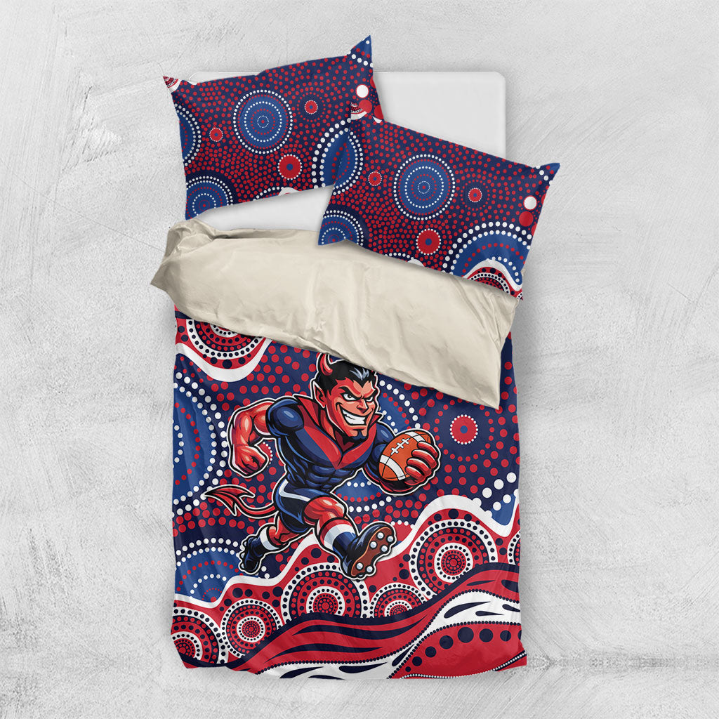 Melbourne Demons Bedding Set Aboriginal Dot Pattern - Football Mascot Heritage Pride