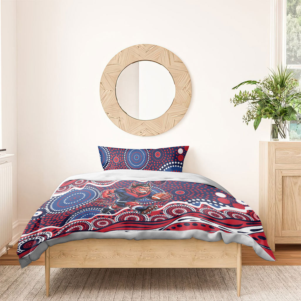 Melbourne Demons Bedding Set Aboriginal Dot Pattern - Football Mascot Heritage Pride